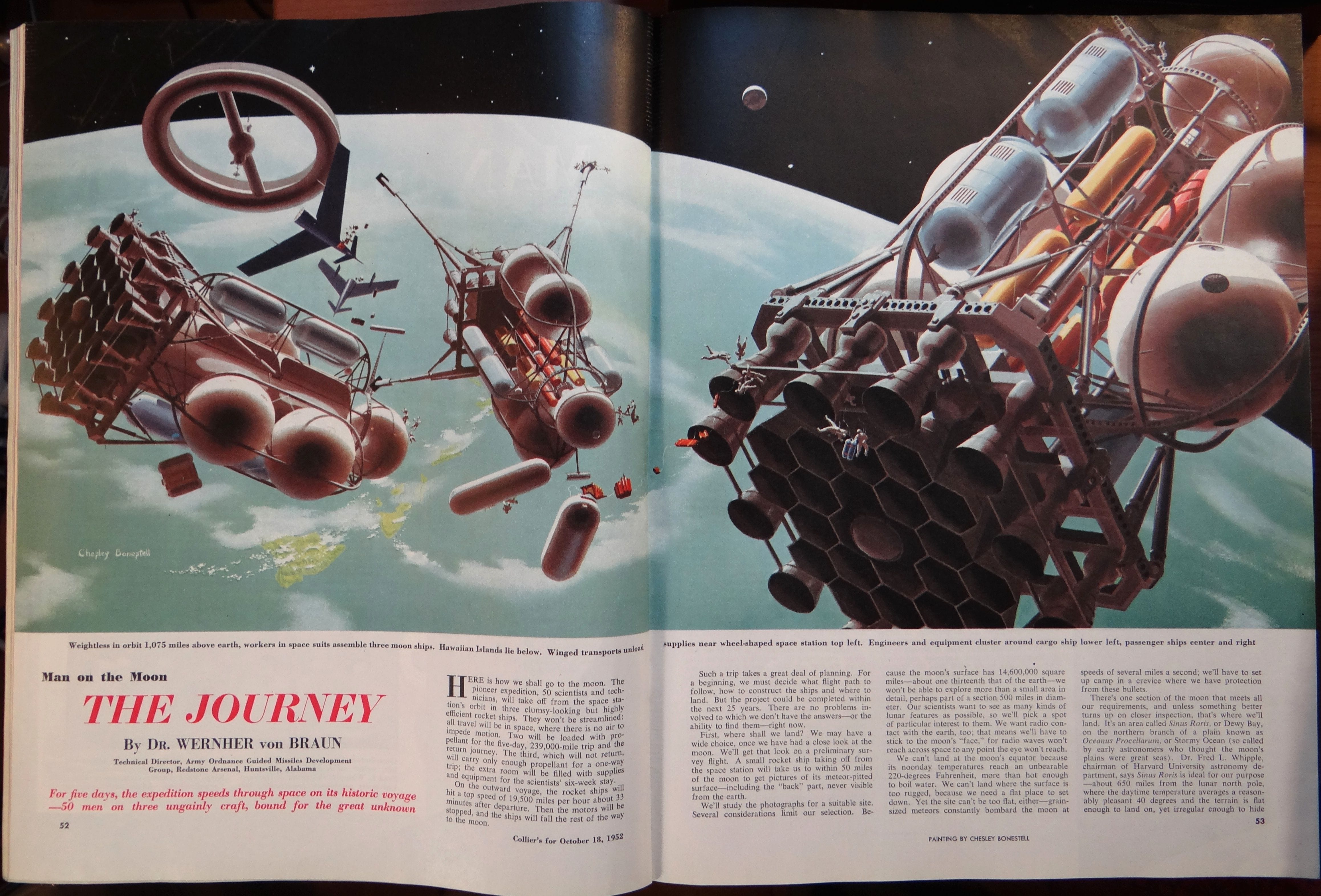 Collier's (October 18, 1952). Pages 52-53. Illustration by Chesley Bonestell