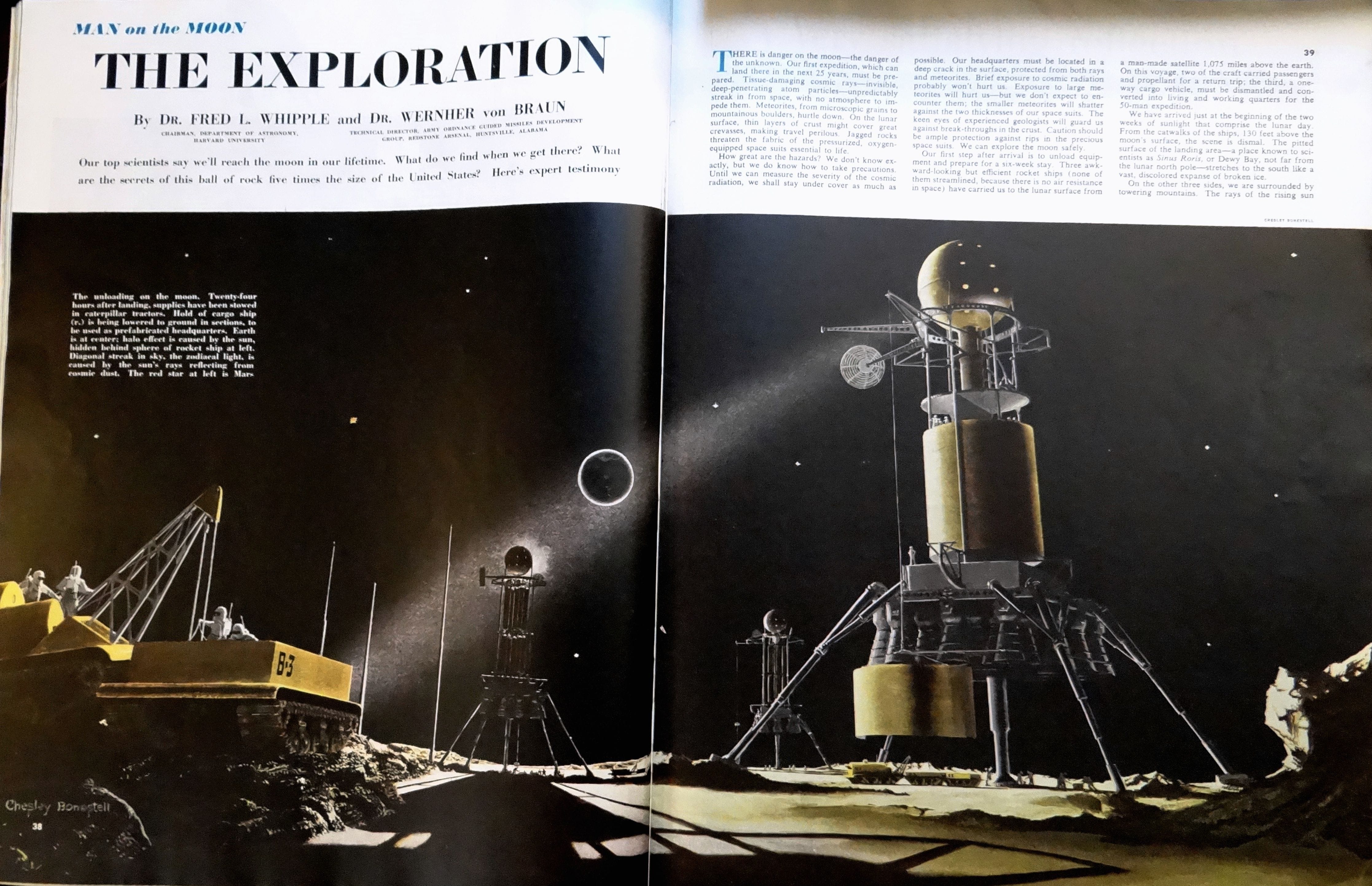 "Man on the Moon" by Chesley Bonestell in Collier's (Oct. 25, 1952)