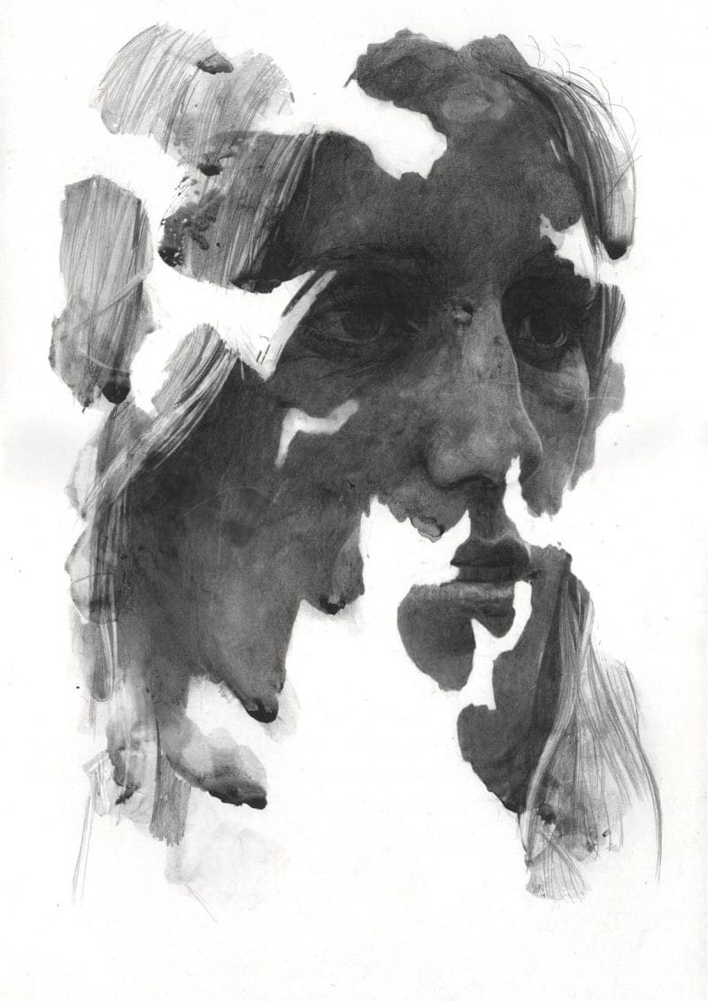 dessin noir et blanc d'un visage