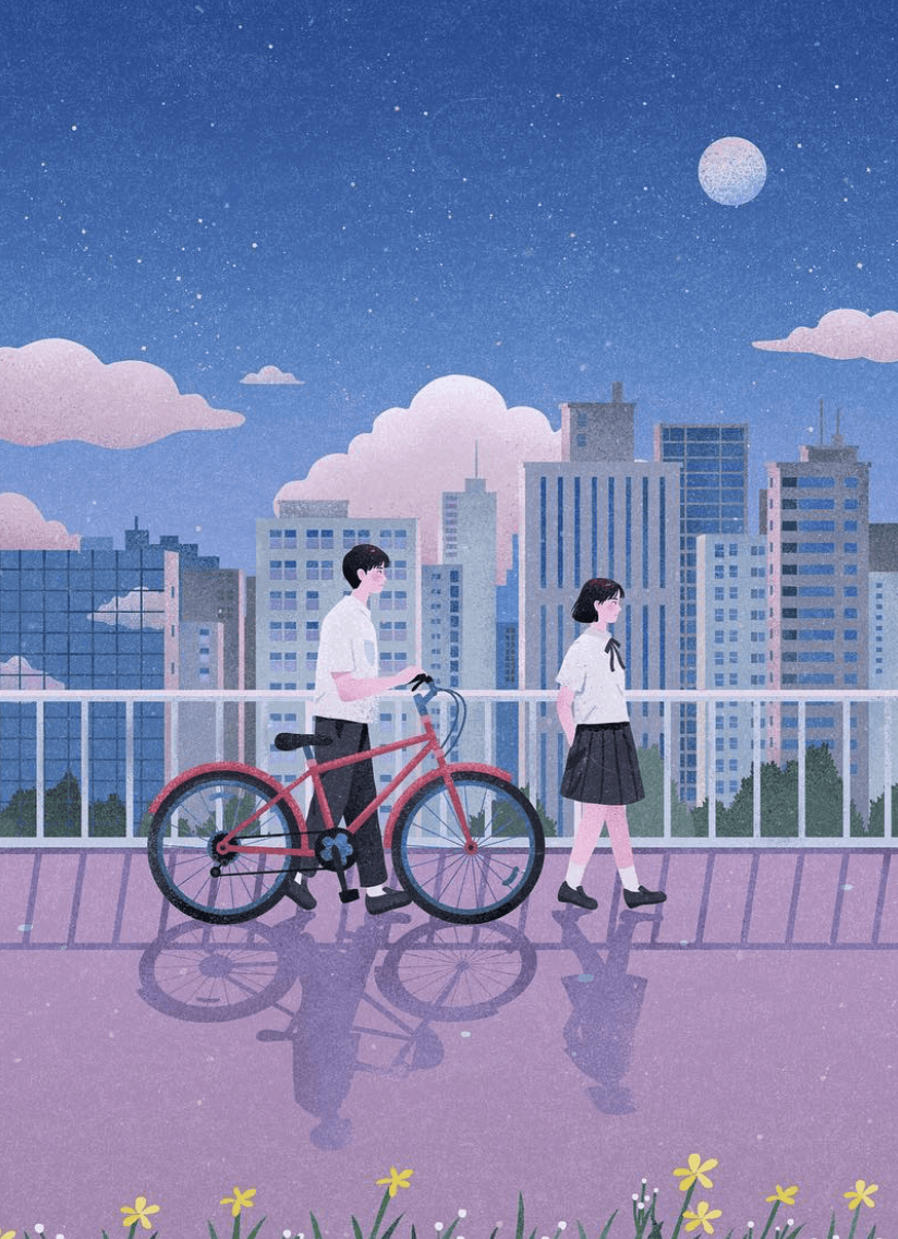 Nuit à vélo avec deux amoureux par Sehee Chae
