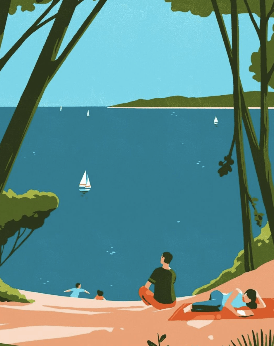 Bord de plage - illustration d'un paysage réalisée par Tom Haugomat