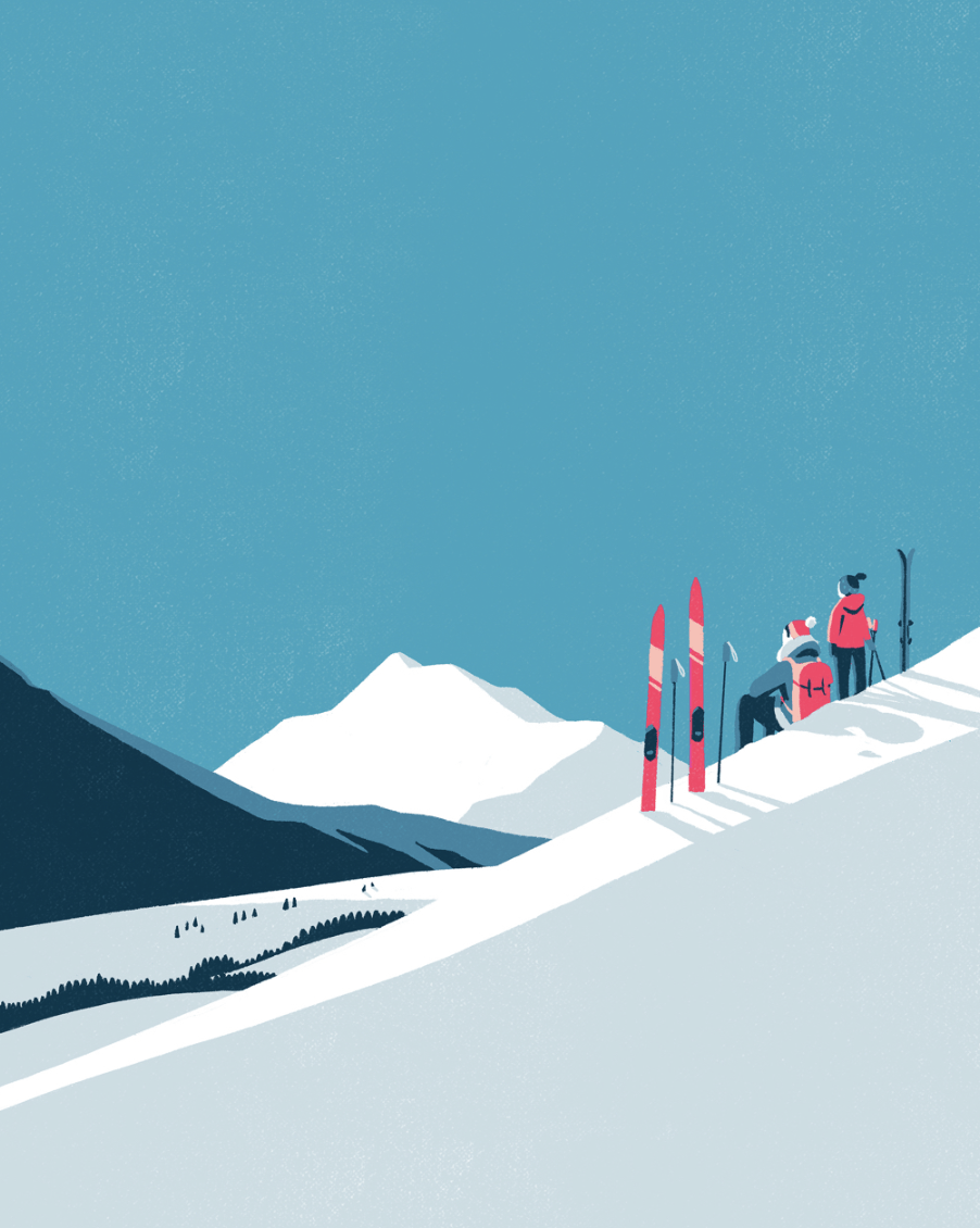 Sports d'hiver - - illustration d'un paysage réalisée par Tom Haugomat
