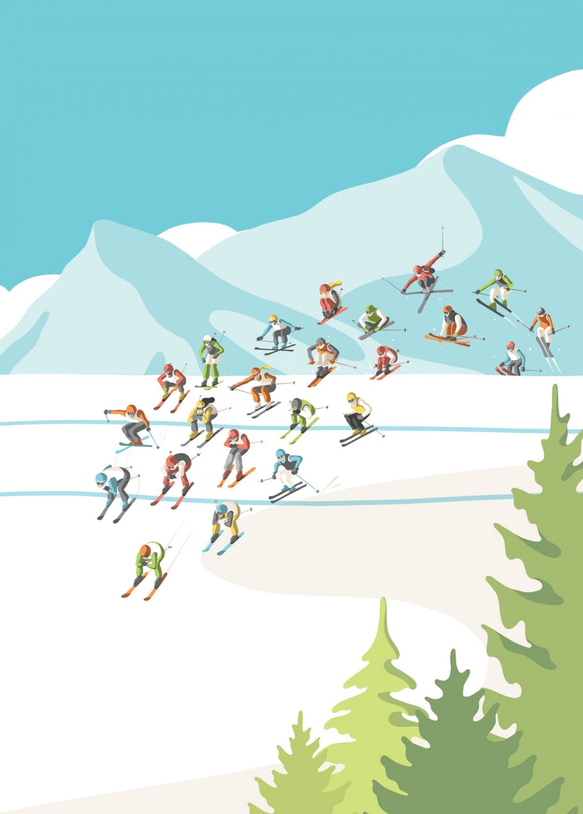 Illustration de skieurs par Kristen Boydstun