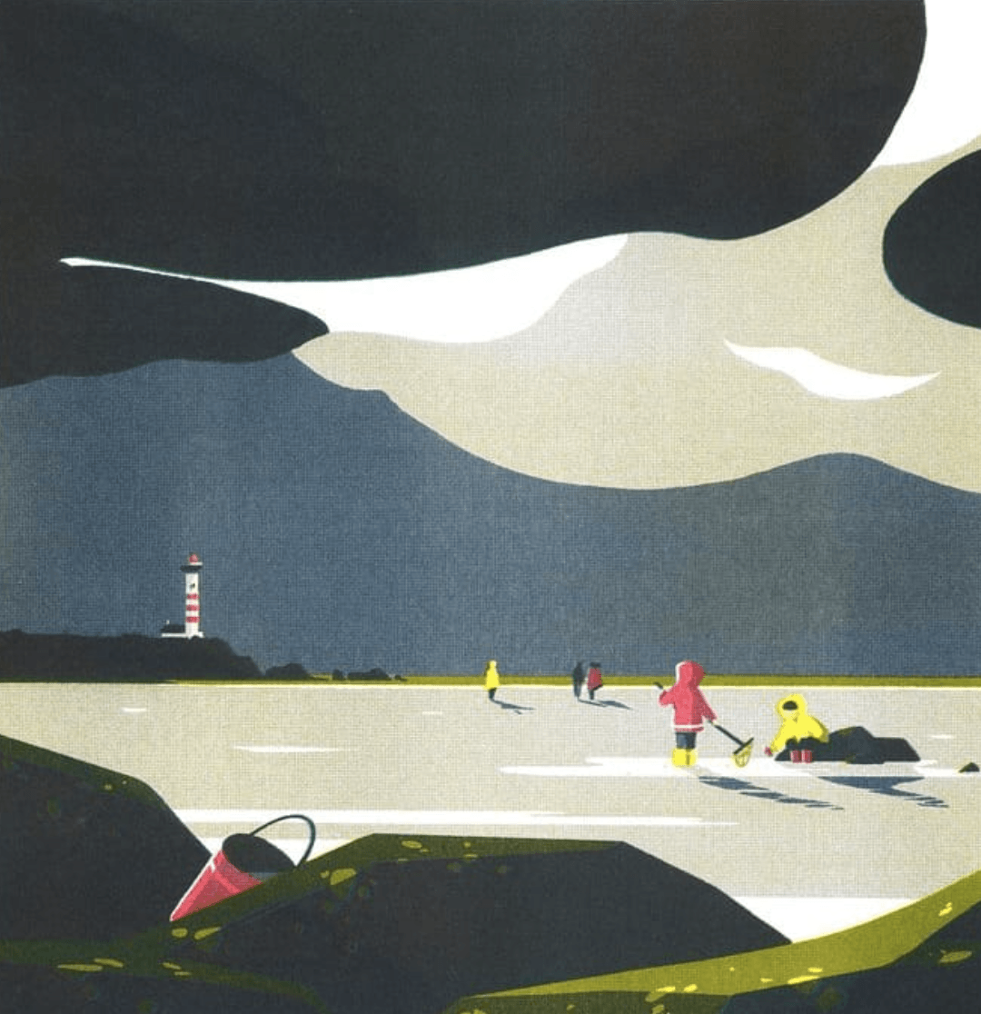 Pêche à la plage - illustration d'un paysage réalisée par Tom Haugomat