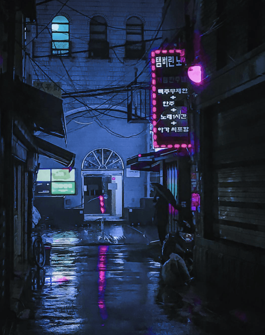 Photographie réalisée par Noé Alonzo illustrant une rue déserte à Séoul