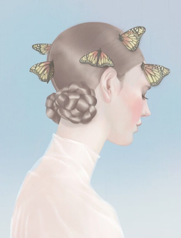 illustration fille papillons