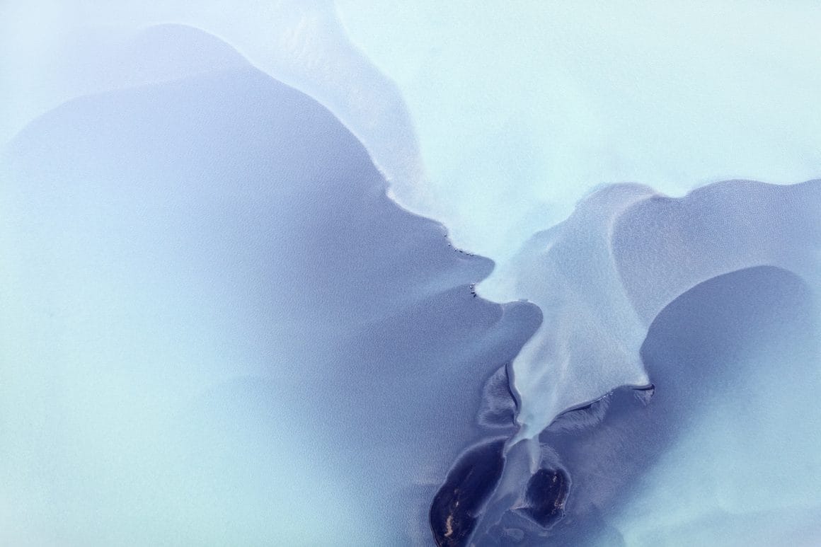 Vue aérienne d'un paysage en Islande, glace