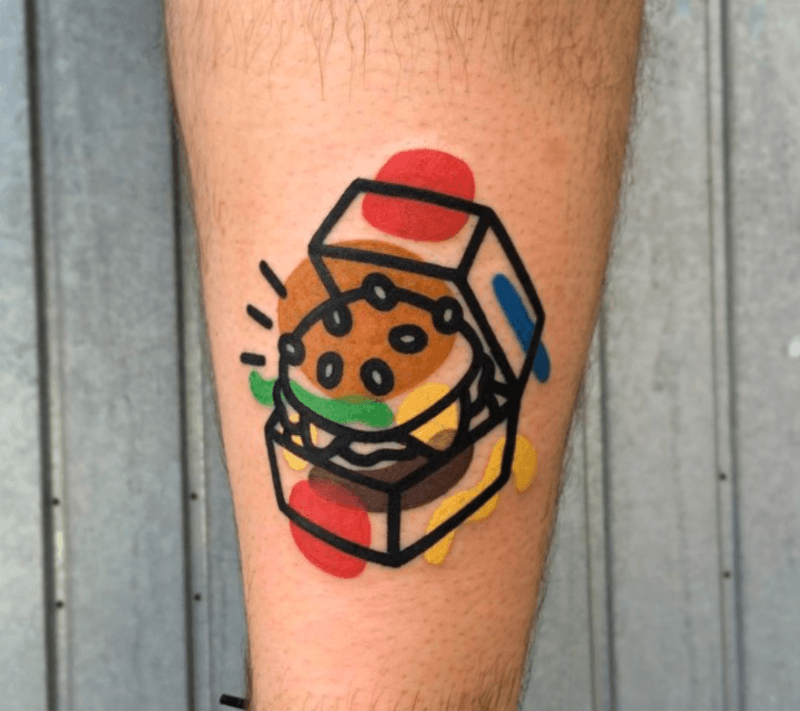 tatouage hamburger par Mattia Mambo