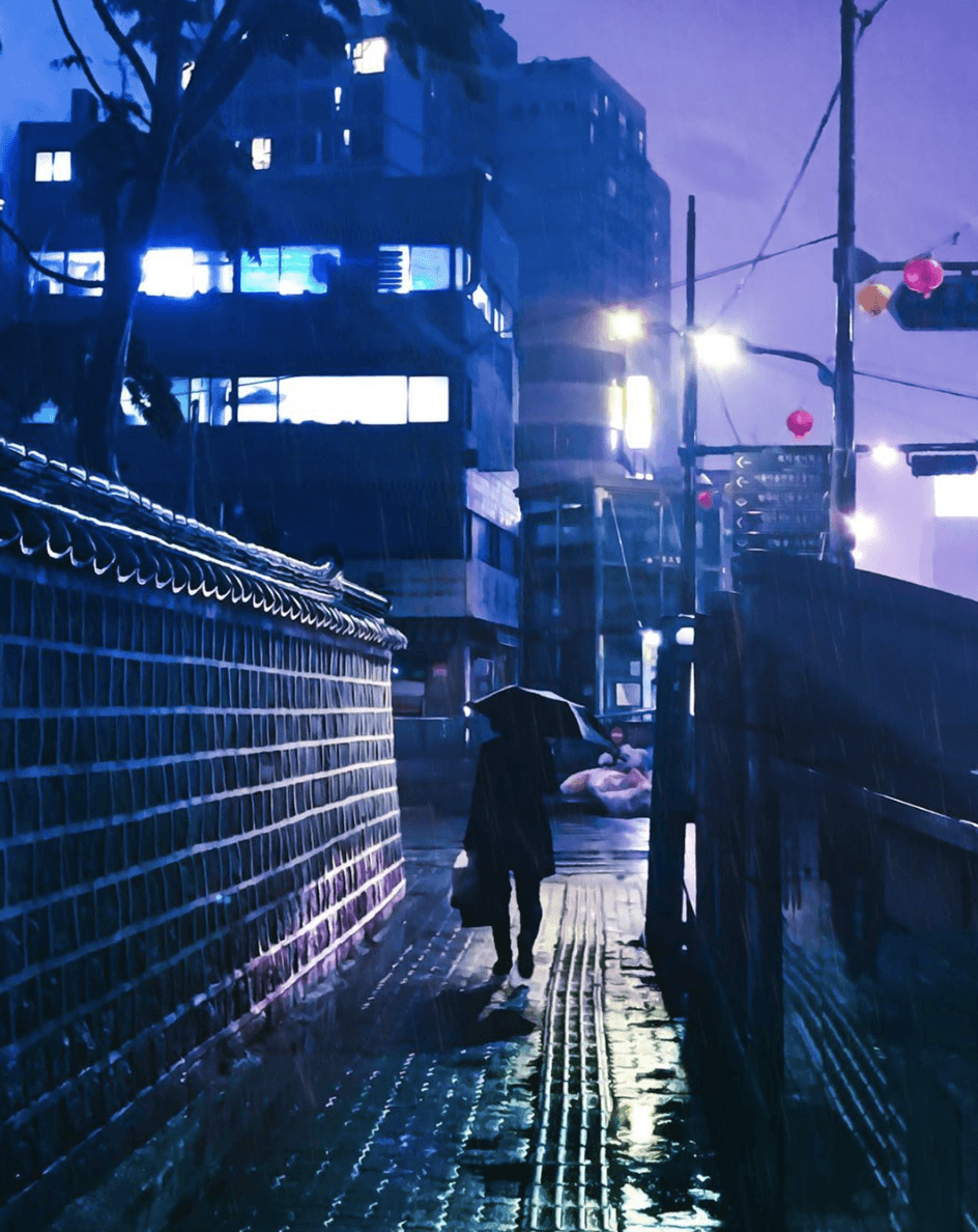 Photographie réalisée par Noé Alonzo illustrant une ruelle peu éclairée à Séoul