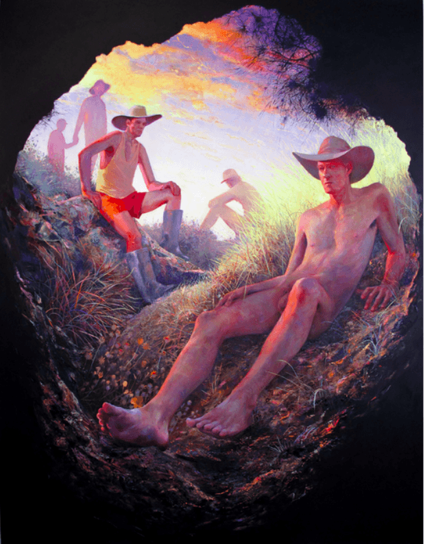des hommes dans les champs peints par Robin F Williams