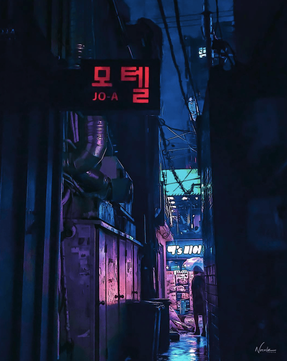 Photographie réalisée par Noé Alonzo illustrant une rue peu fréquentée à Séoul