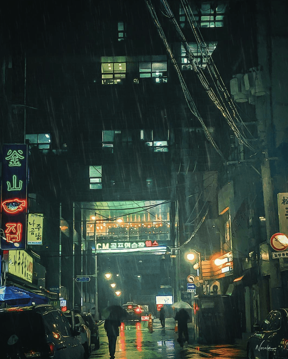 Photographie réalisée par Noé Alonzo illustrant un quartier fréquenté de Séoul