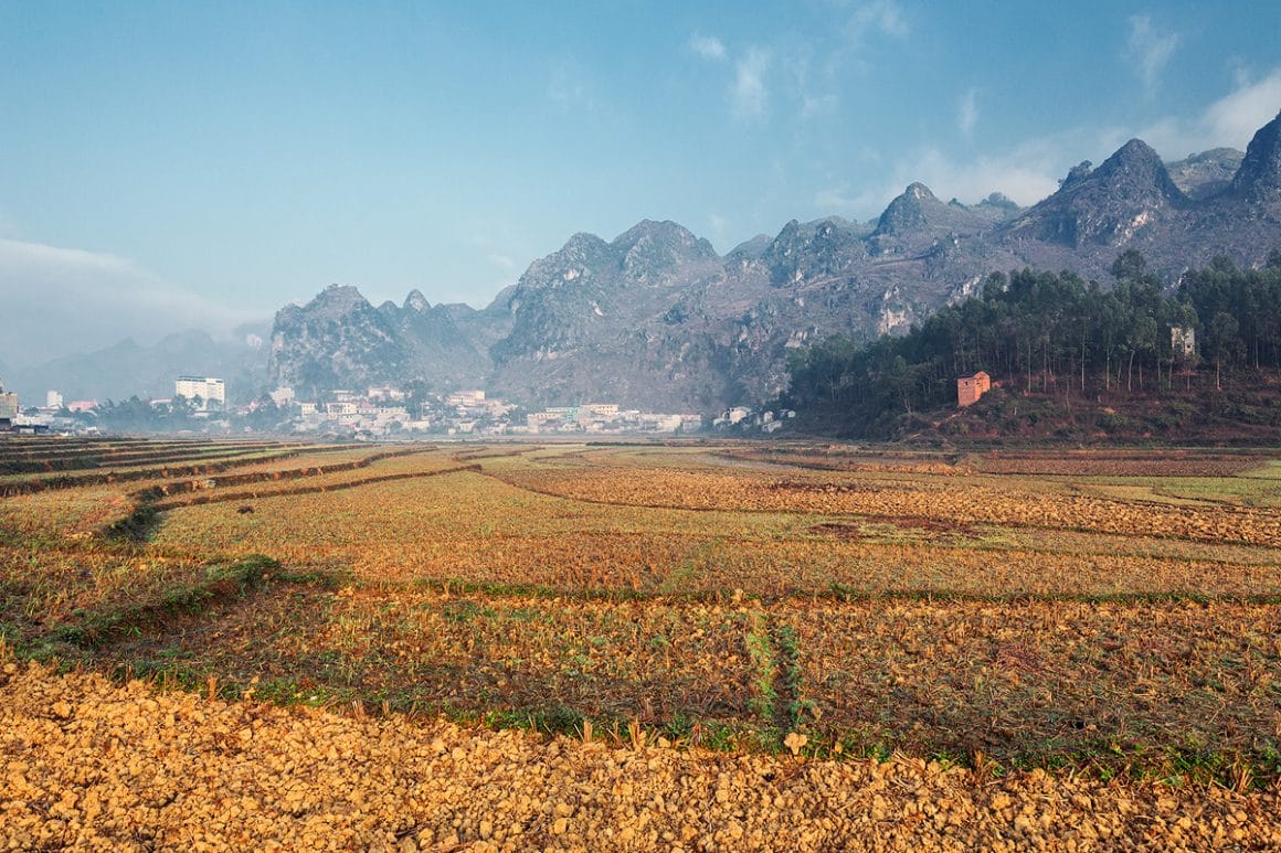 Voici une des impressionnantes photographies de Lukas Furlan :
Vue depuis un champs coupé aux tons orangés, au loin sur la gauche se trouve un village et sur la droite une forêt et derrière eux des montagnes. Un tiers de l'image est pris par le ciel bleu. 