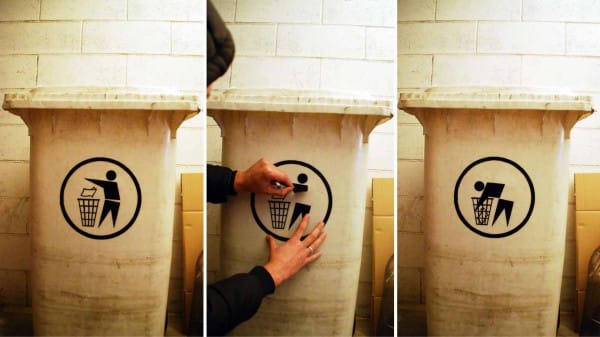 Biancoshock, 70 Degrees of Decay, 2013, oeuvre de détournement d'un logo de recyclage. 