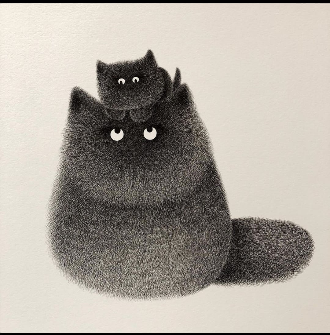 Chat et son chaton, un dessin de l'artiste Kamwei Fong 