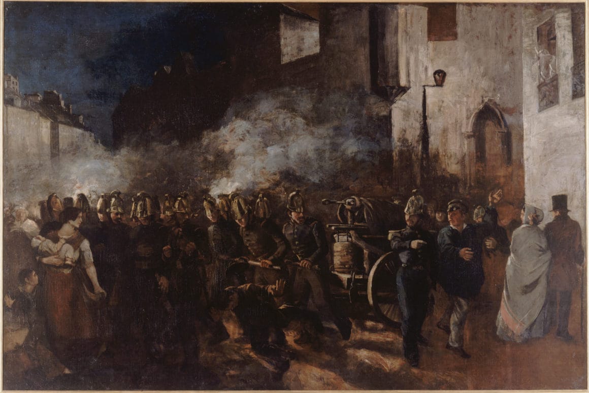 Pompiers courant à un incendie par Gustave Courbet.