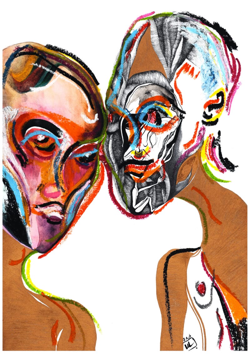 Deux visages colorés Walter Laguerre
