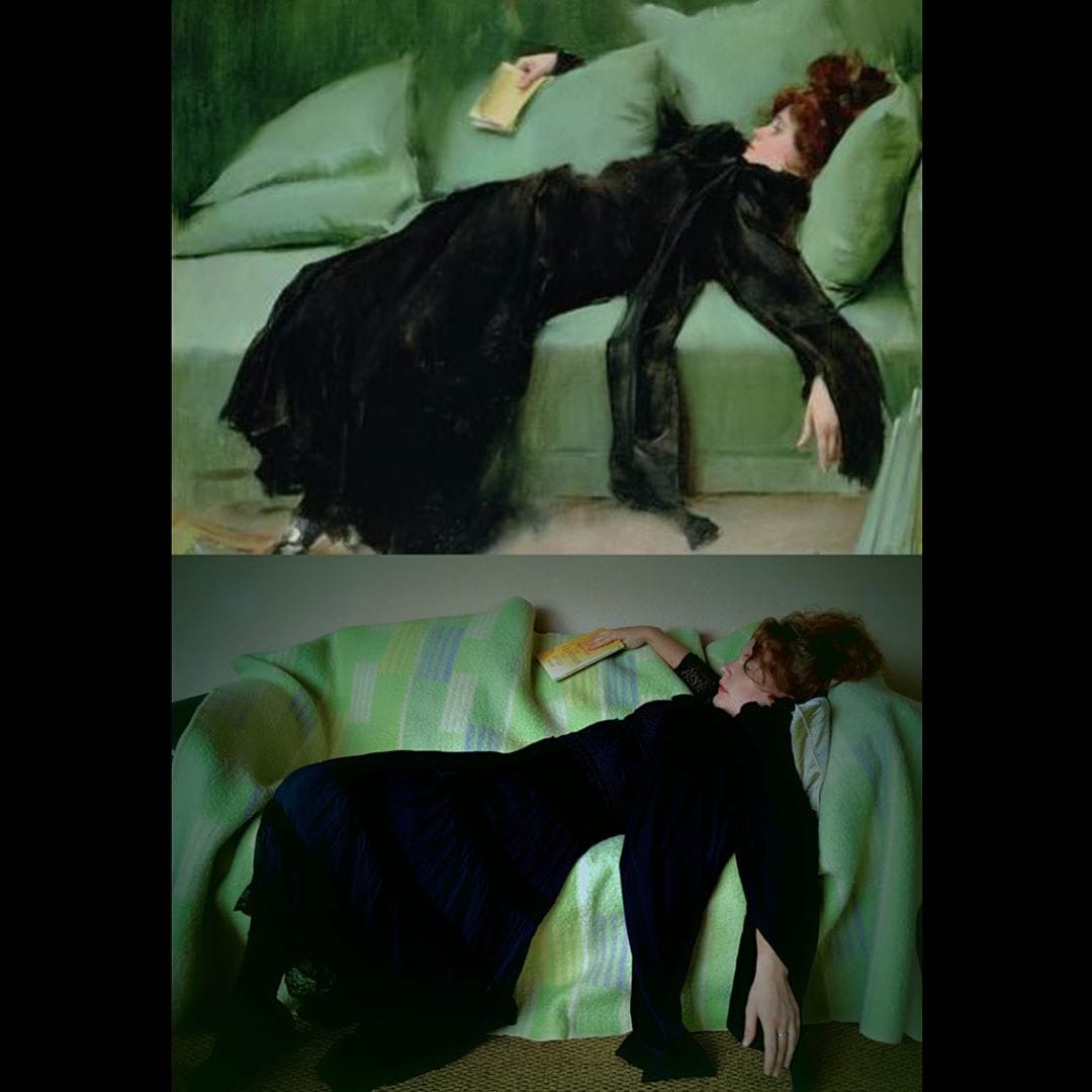 getty museum challenge reproduction peinture verte femme habilles noirs 