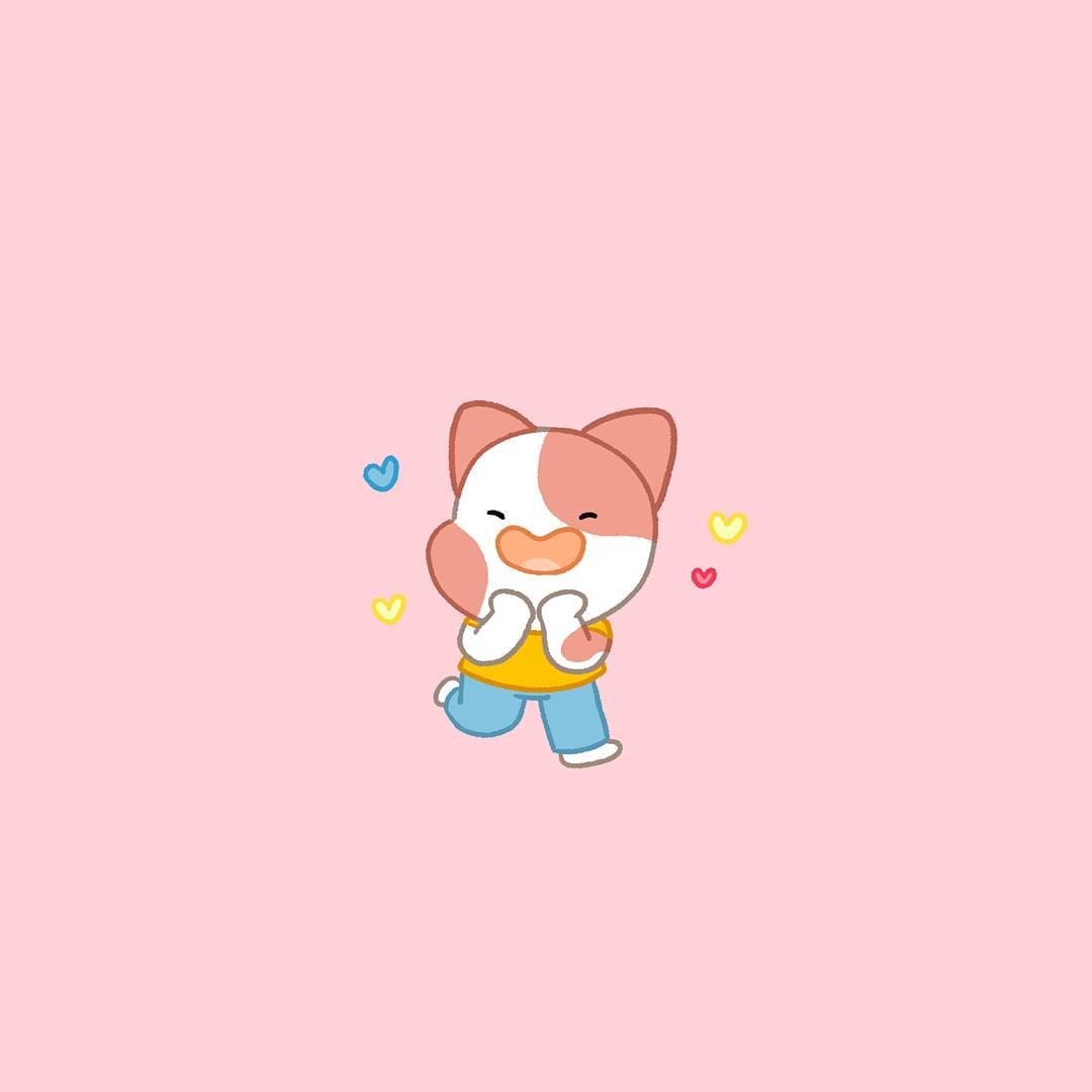 illustration animation peluche animale chat coeurs rouge bleu jaune 