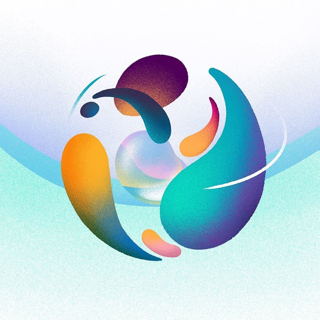 forme bulle rond eau nature abstrait illustration dessin peinture Hanna Lee Joshi nuances bleu 
