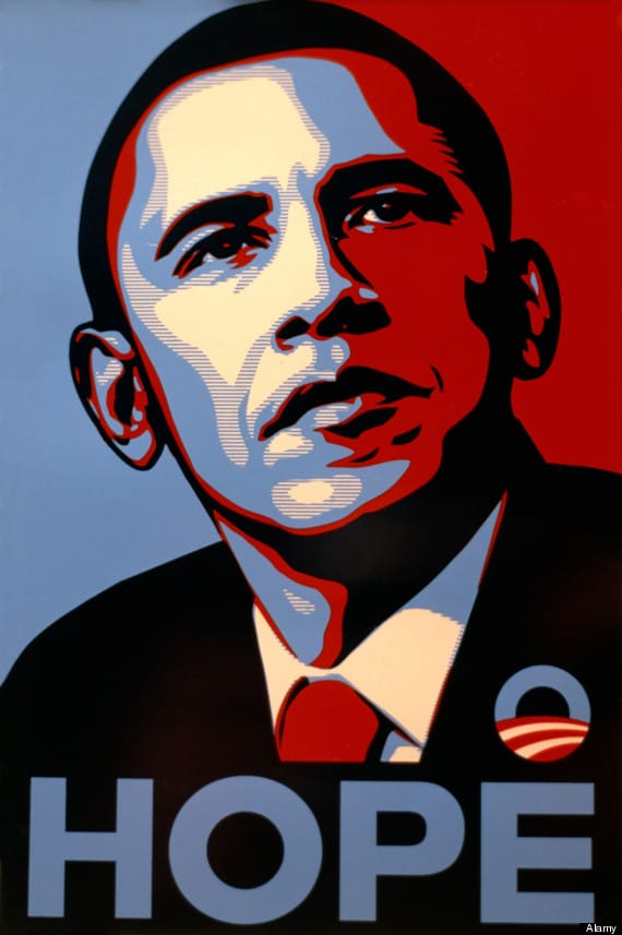 Obama portrait peinture bleu rouge Obey Hope 