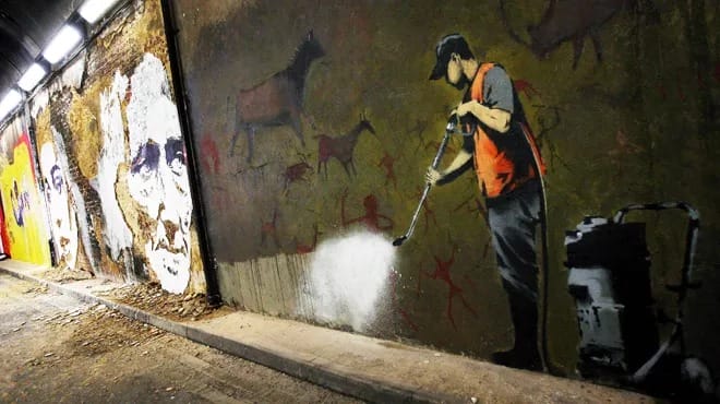 graffiti banksy homme extermine peuple indigène portraits Vhils 