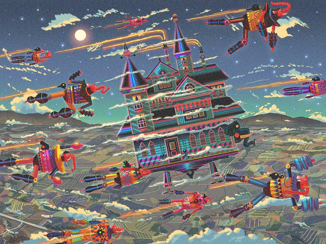 Flying Squad, illustration fantastique et coloré de l'artiste Dexter Maurer