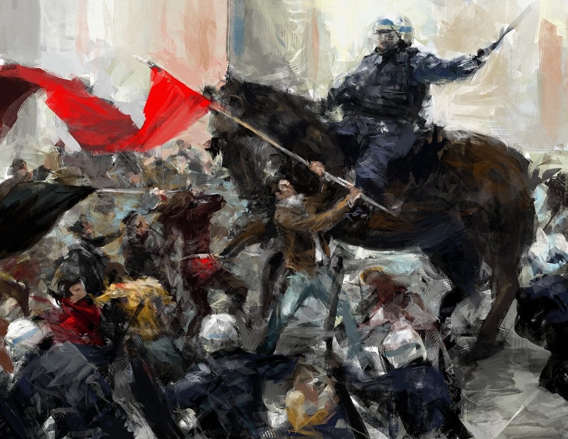 "La charge" est une peinture numérique engagée, réalisée par l'artiste ArtAct
