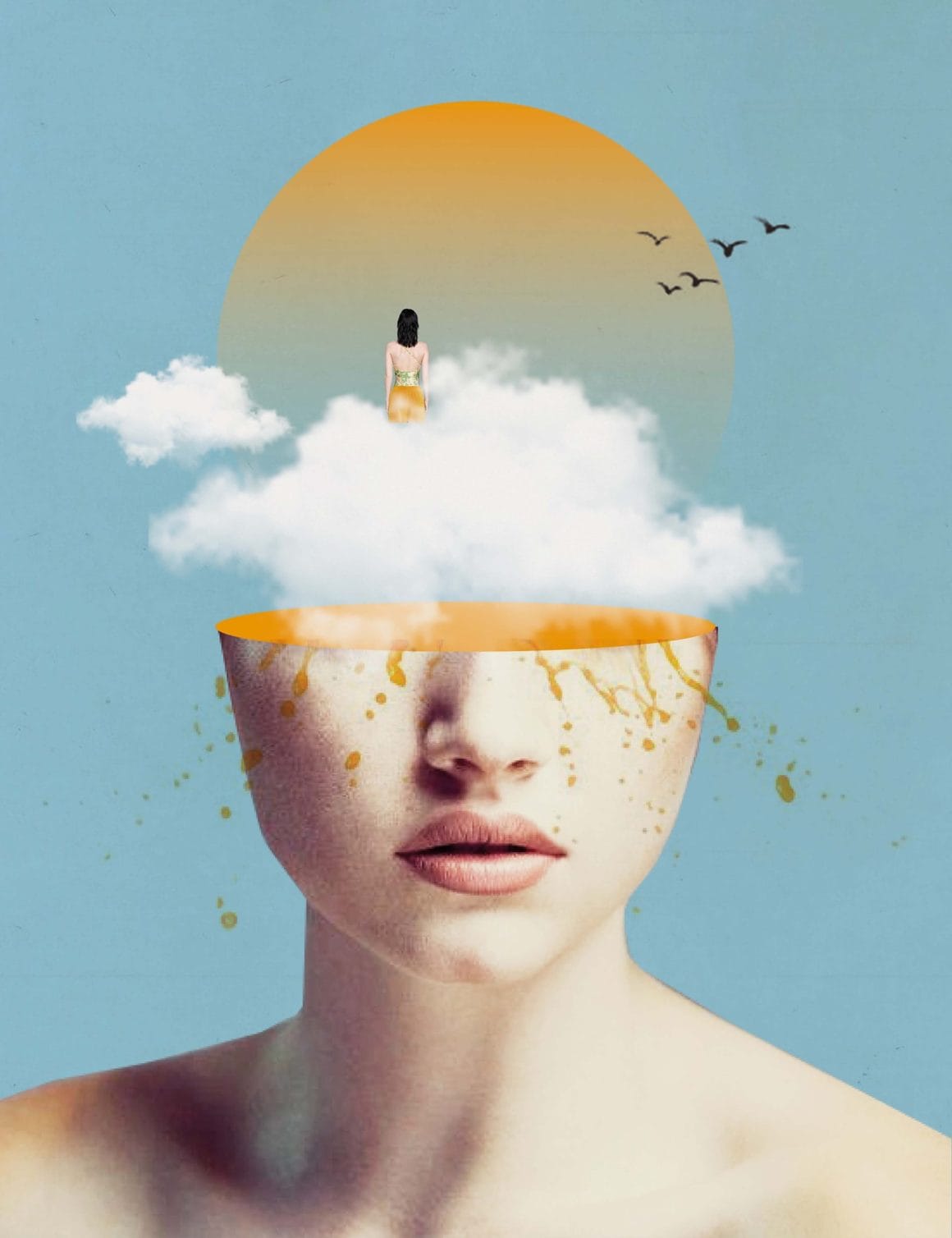 "Orange days" est une œuvre surréaliste  de l'artiste brésilien Marcos Guinoza
