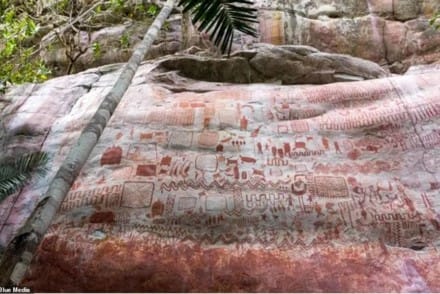 Une des parois de peintures rupestres découverte dans la forêt amazonienne colombienne