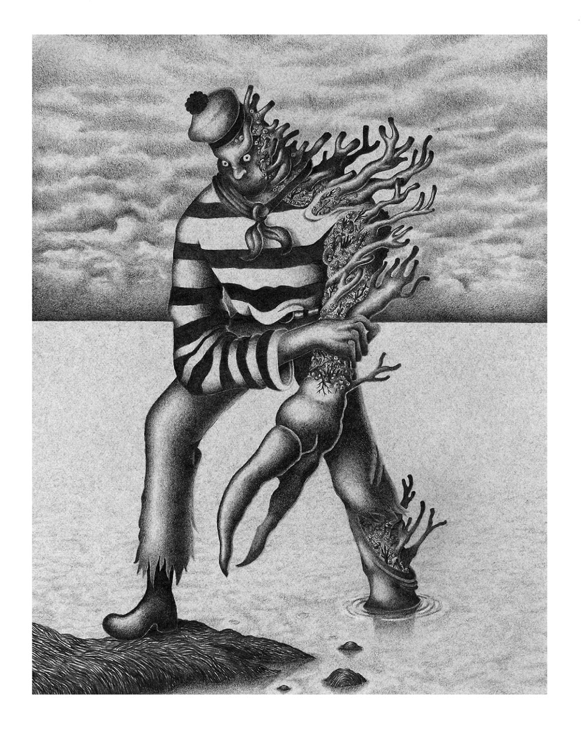 Illustration au crayon graphite tirée de la série "Coral" de Nicolas Degaudenzi