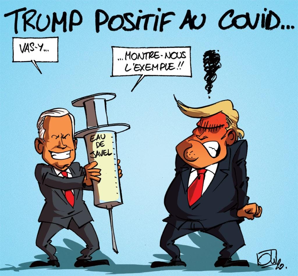 Caricature de Trump qui doit se faire vacciner pour "montrer l'exemple"