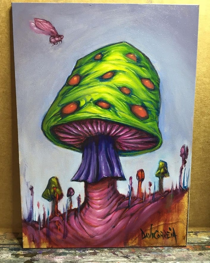 Peinture d'un gros champignon vert