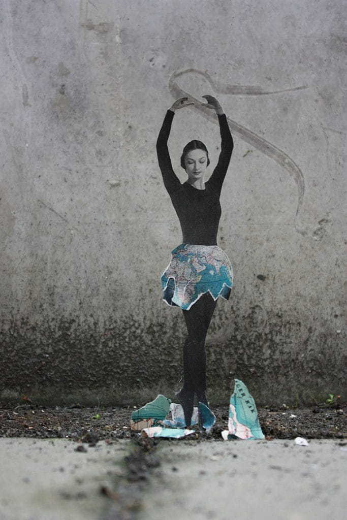 Collage d'une femme dansant dans la rue