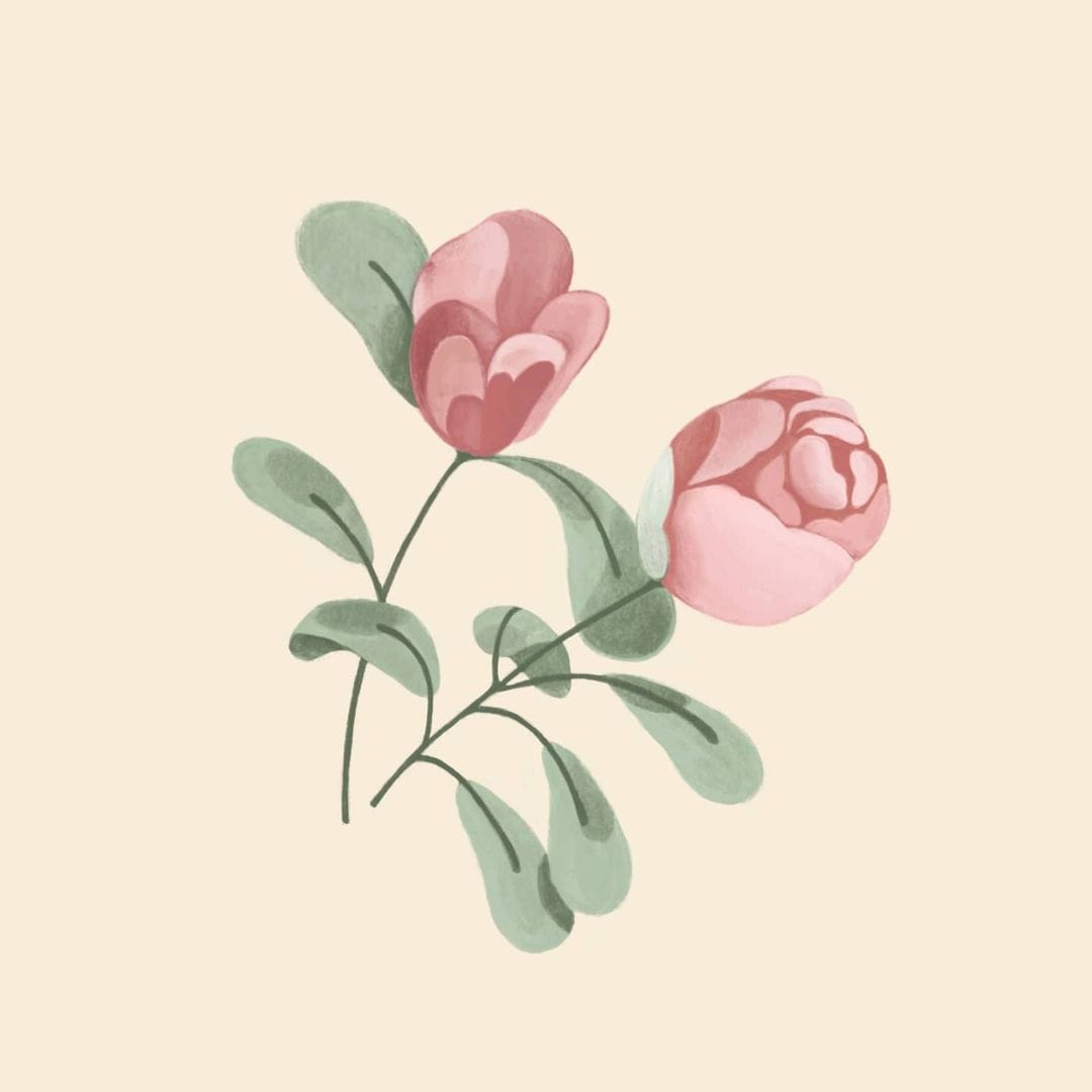 Deux boutons de roses avec leur branche, sur fond beige par Grace Dai