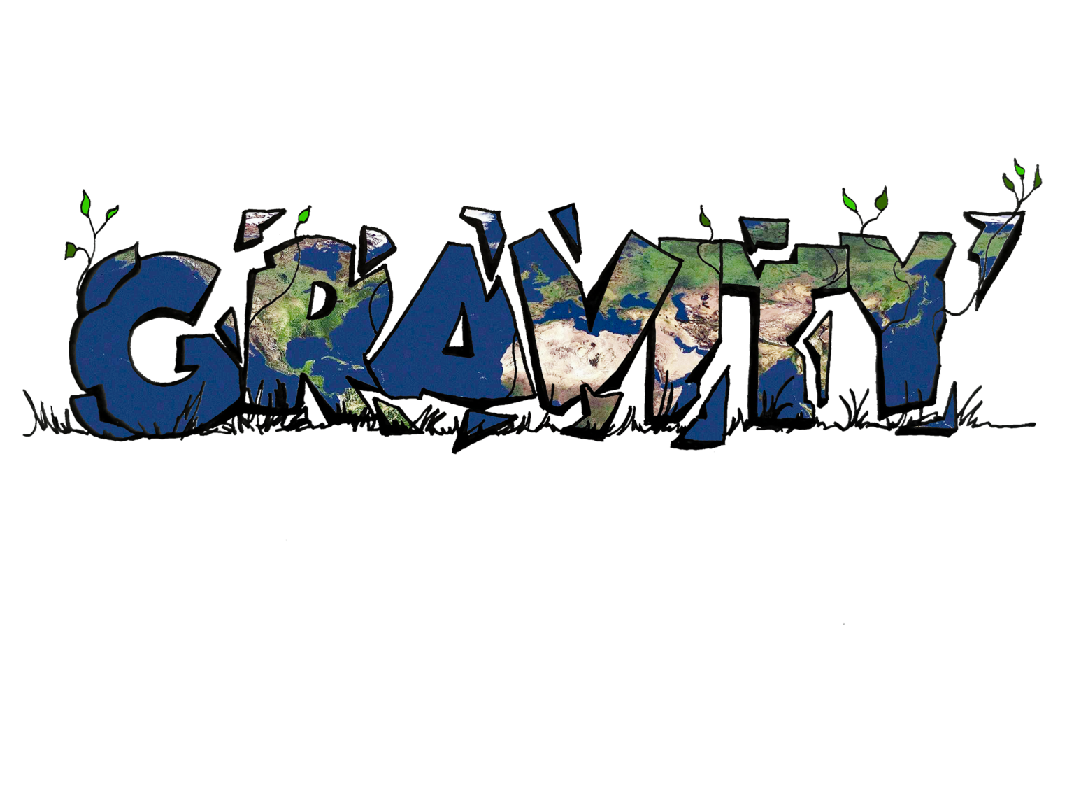 Logo Gravity, on voit dans les lettres la photo des continents
