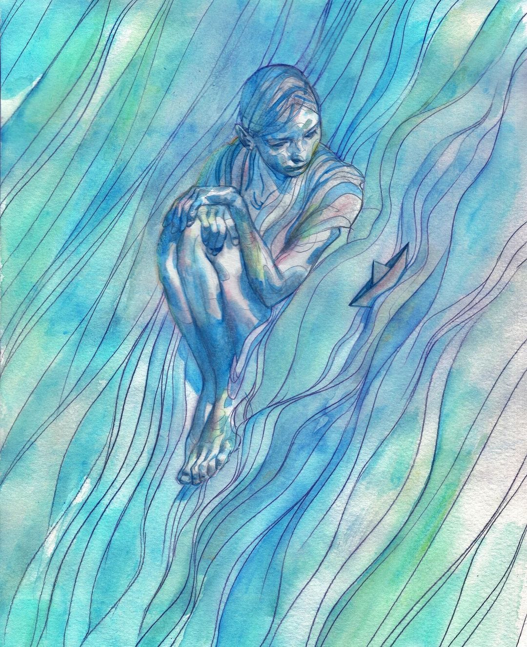 Illustration teintée de bleu réalisée par Eliza Ivanova