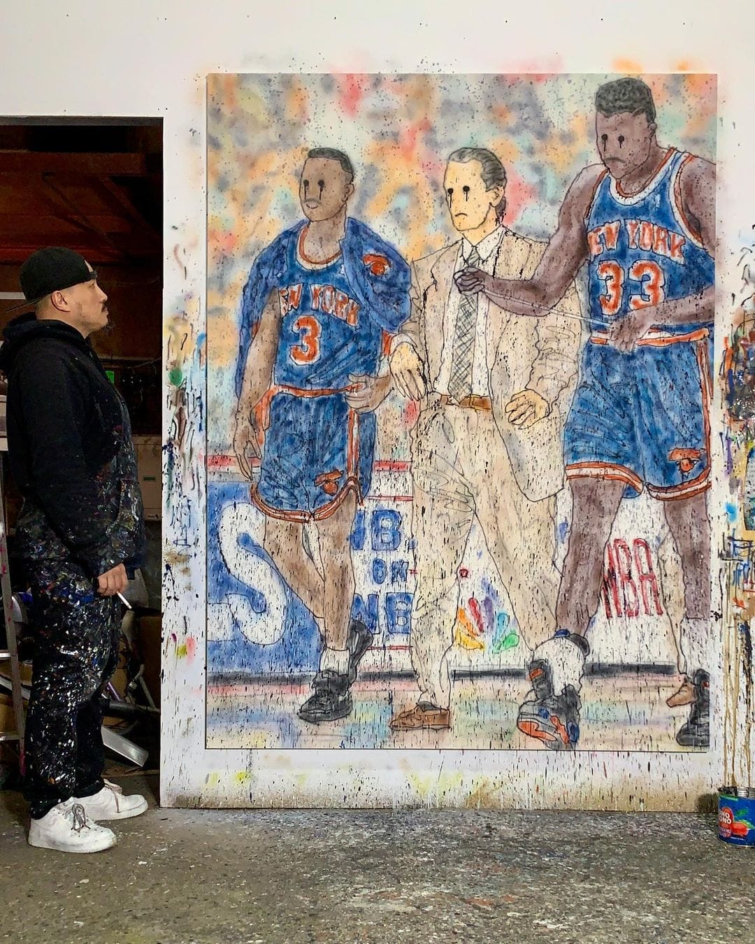 Toile réalisée par MADSAKI et inspirée par l'équipe des New York Knicks des milieu des années 90. 
