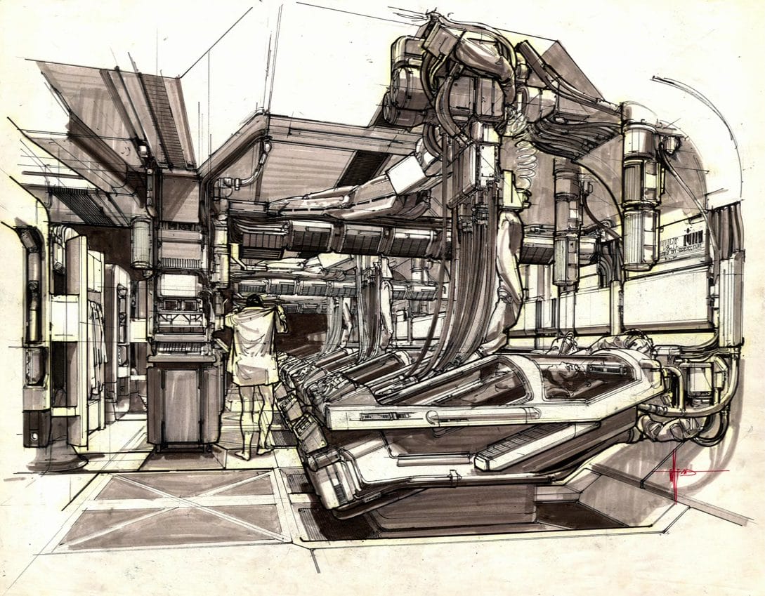 Concept art réalisé pour Aliens : le retour de James Cameron.