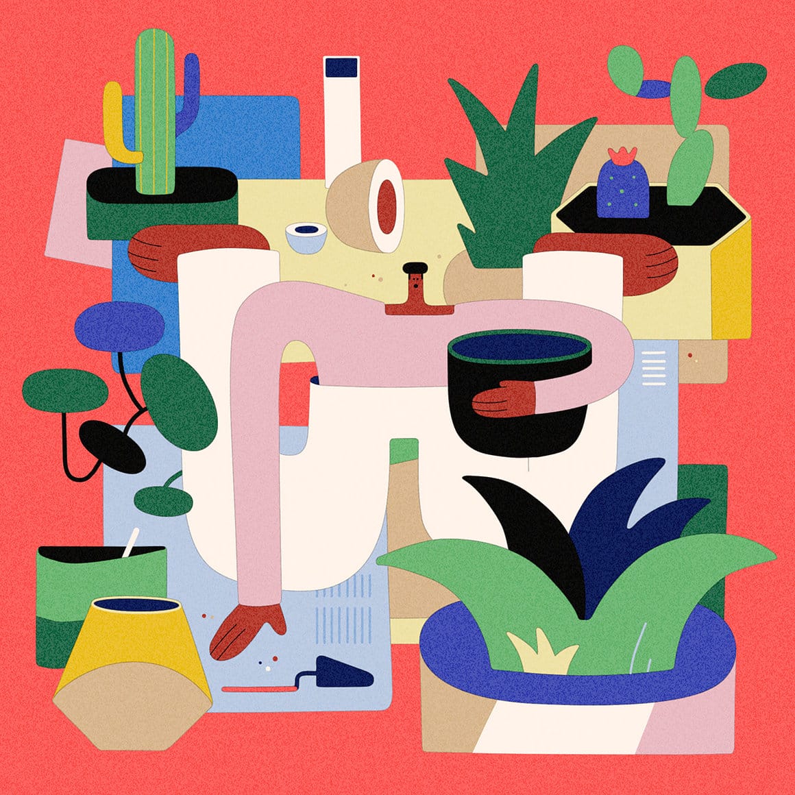 Illustration montrant un personnage entouré de plantes