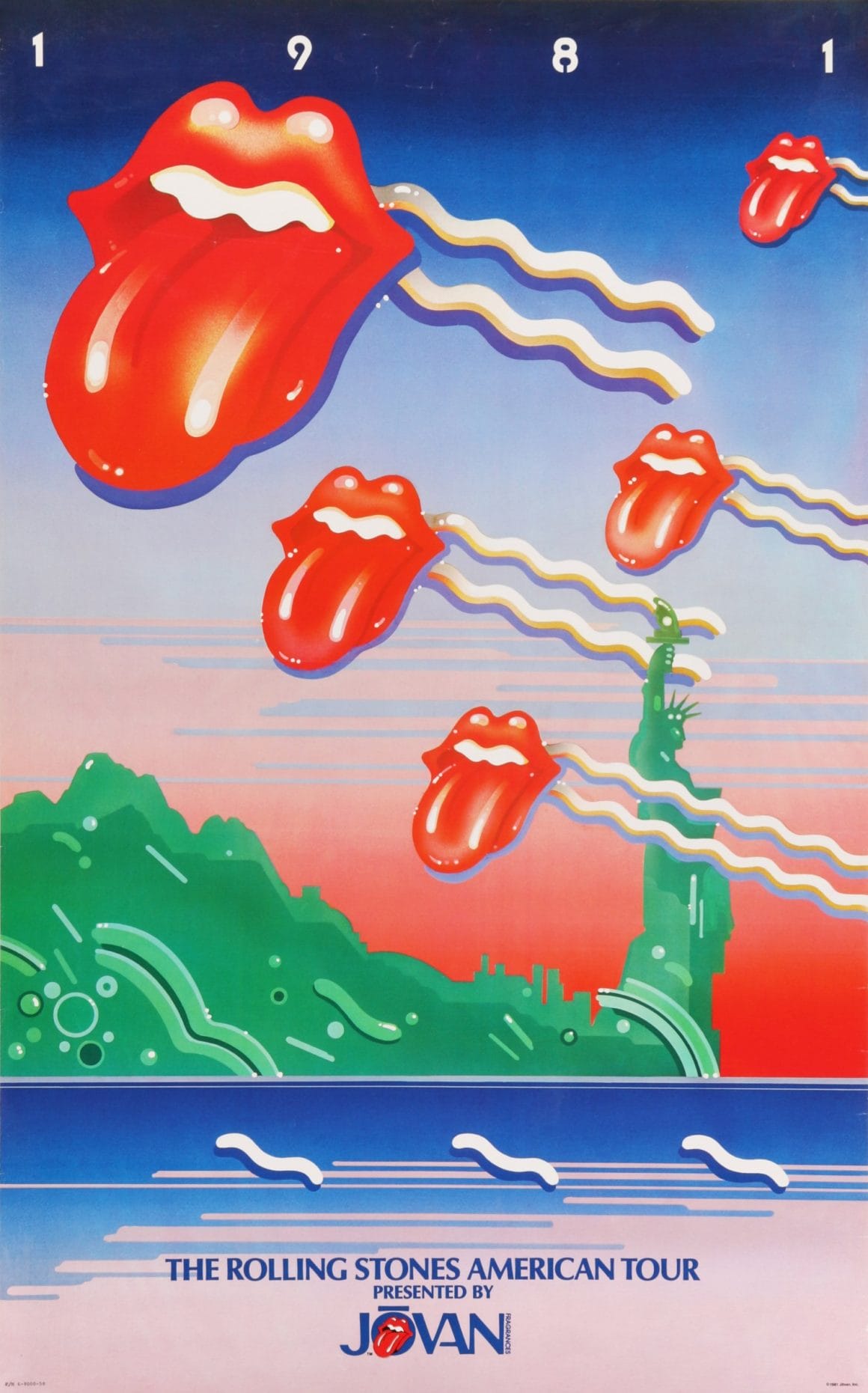 Illustration avec le symbole des Rolling Stones qui vole dans le ciel de New York.