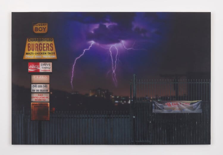 Peinture d'une enseigne pour un fast-food avec un orage.