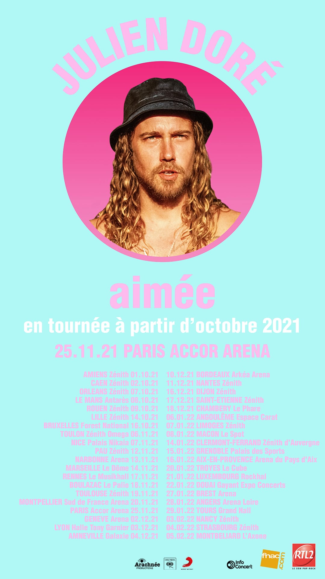 Dates prévues pour la tournée de Julien Doré à partir d'octobre 2021