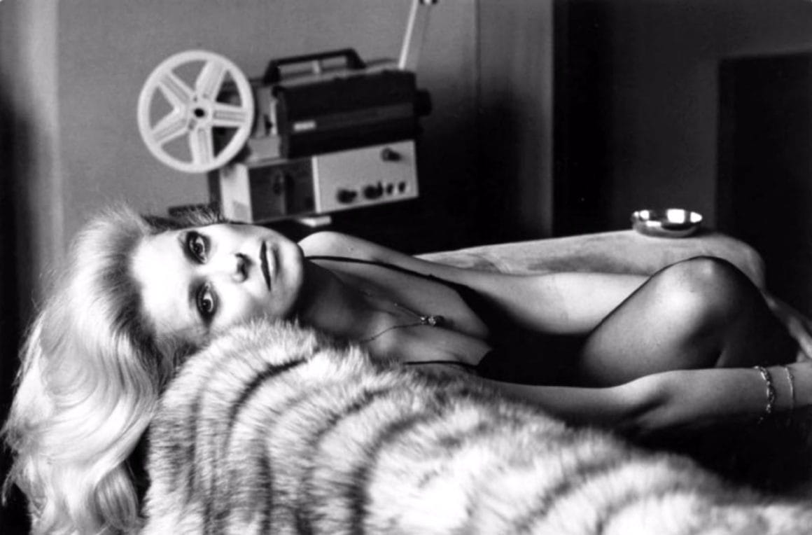 Portrait noir & blanc de l'actrice française Catherine Deneuve et réalisé par le photographe d'origine allemande Helmut Newton. 