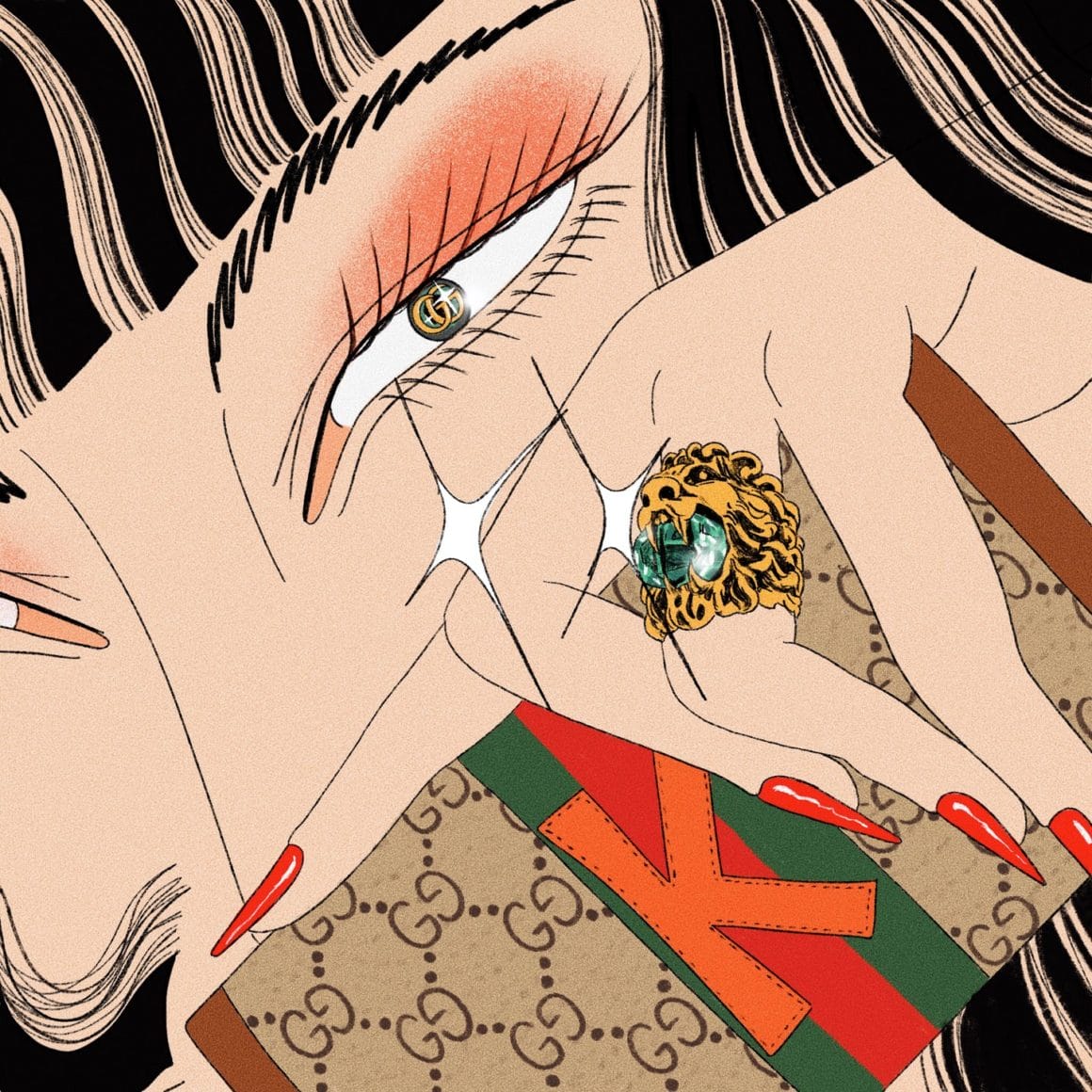 Illustration réalisée par l'artiste et tatoueuse coréenne Miki Kim pour Gucci 