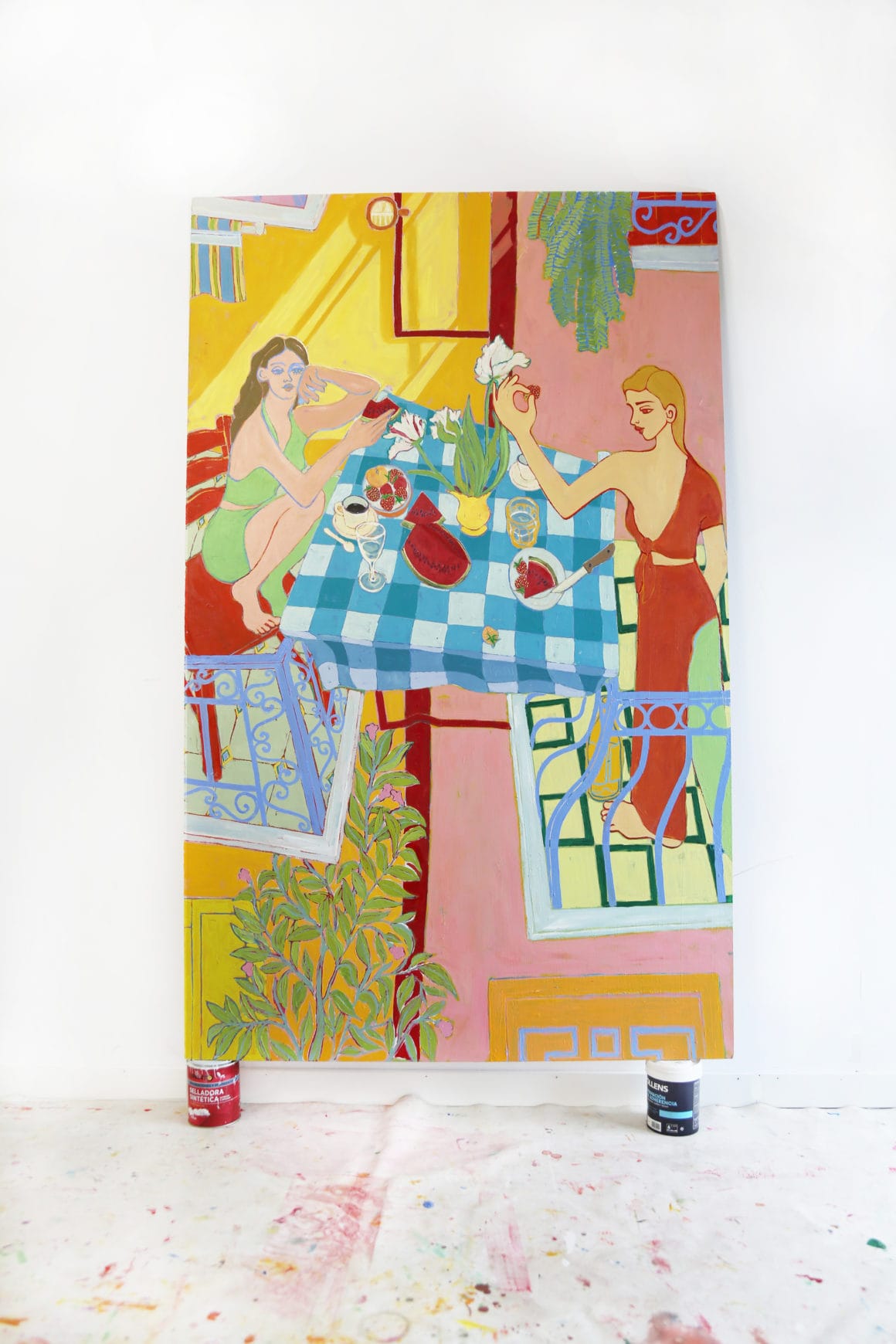 Miriam Dema, deux personnes en train de déjeuner peinture