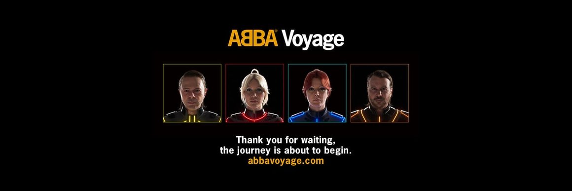 Annonce du projet ABBA voyage : portrait des quatre hologrammes sur fond noir
