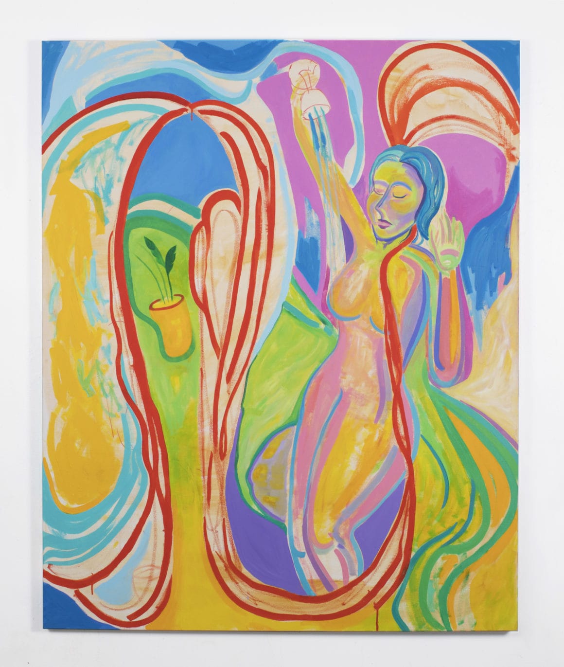 peinture très colorée, femme nue, a political orgasm, eau renversée