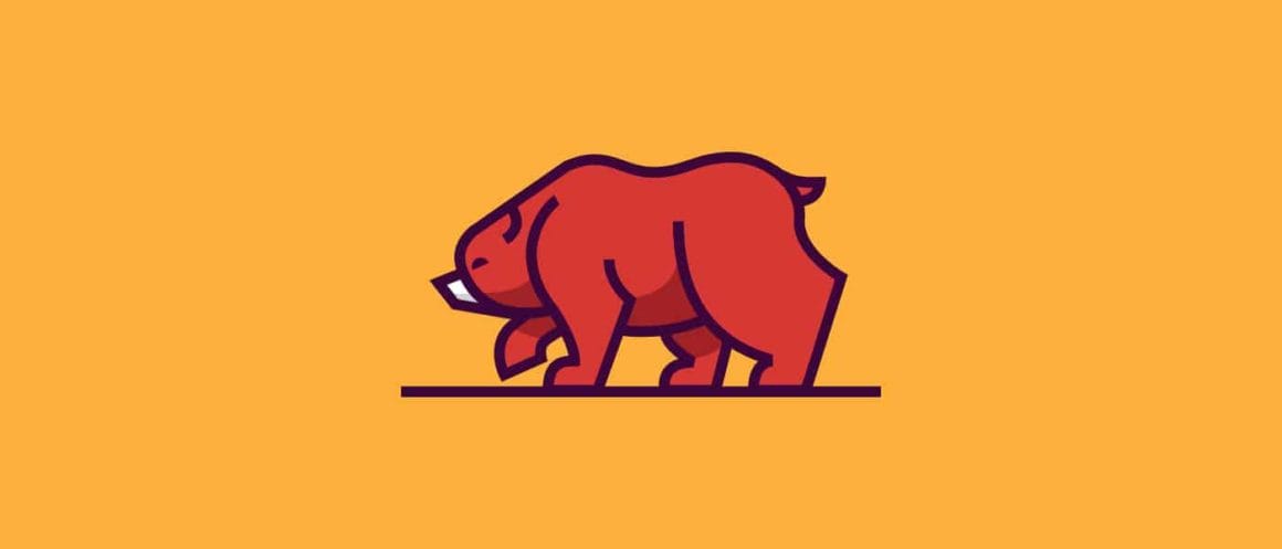 Illustration d'un ours rouge avec un fond jaune.