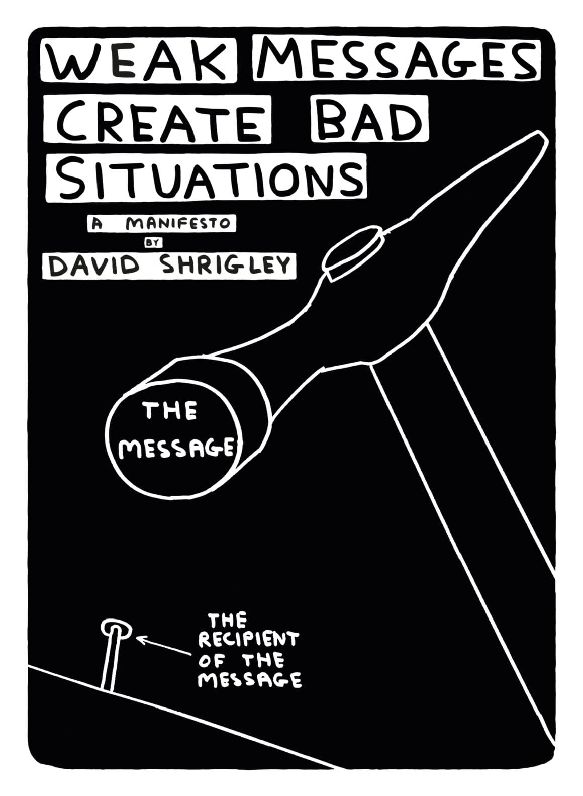 Première de couverture du livre Weak messages create bad situations (2016) de David Shrigley.